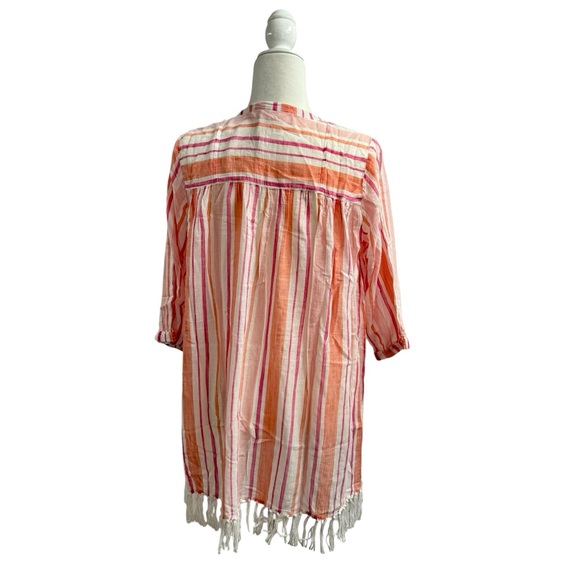 Roller Rabbit Tunic Swim Coverup Stripe Dress Tassels Pink Orange White Small S - Picture 2 of 12